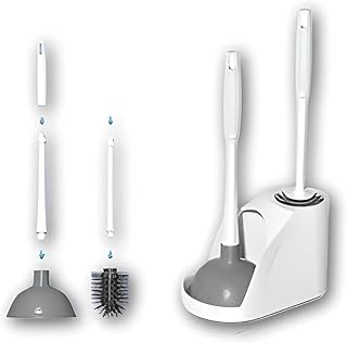 Deep Clean Bathroom Kit - 2-in-1 toilet brush and plunger set with silicone bristles, features durable plunger and breathable holder for maximum convenience