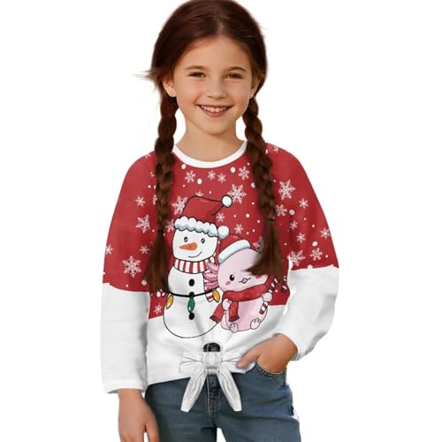 Uourmeti Girls' Long Sleeve Tie Knot Front Tee Shirts Loose Fit Crewneck T-Shirts