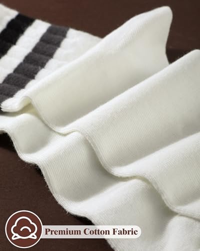 Image of Halfchet 8 Pairs Striped Crew Socks for Women Retro Cotton Athletic Mini Crew Socks with Stripes for Tennis Running Sports
