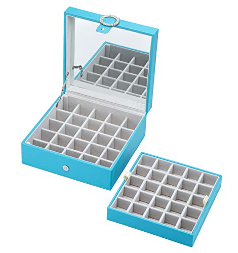 Jackcubedesign Leather 50 Slots Earring Organizer Storage Box Display With Mirror Inside Velvet Section Compartments Divider Jewelry Tray Case Holder(Sky Blue, 8.5 X 8.5 X 3.6 Inches) – :Mk355B #TOP4