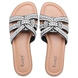 Ruiee Wide Width Sandals for Women, Fashion Slide Sandal Diamond Sparkly Bling Casual Dressy Flat Slides Comfort Bride Wedding Summer Slip on Wide Feet Womens Sandals. 250776 Black Size8.5