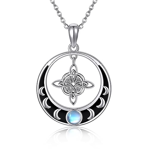 JERWLI Collier de sorcière avec nœud magique en argent sterling 925, pendentif païen, croix celtique, bijoux pour femmes et filles, cadeaux, Argent sterling
