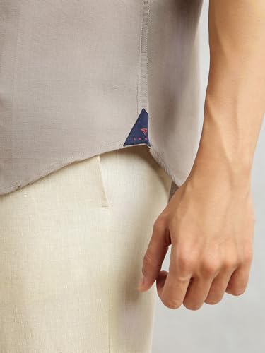 Image of Thomas Scott Men's | Solid | Half Sleeve | Slim Fit | Linen Blend | Double Flap Pocket | Spread Collar | Casual Shirt for Men