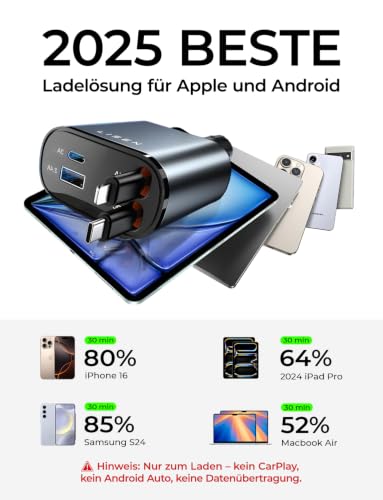 LISEN 84W Zigarettenanzünder USB C Einziehbares Auto Ladegerät Adapter, 2026 Personalisierte Geschenke für Männer Frauen, Vatertagsgeschenke für Papa, Auto Zubehör Camping Gadget für iPhone 17 Pro Max