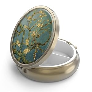 Pillendoosje met spiegel, retro 3 compartimenten, kleine pillenetui voor portemonnee of zak, brons, kleine ruwe pillendoos of vitamines, visolie, supplementen, pillen bevatten reisgeschenken (Vangogh