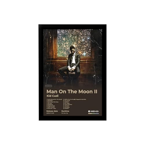 Image of BLINKART KidCudi- Man On The Moon II Wall Photo Frames | Wall Art for Bedroom, Living Room, Studio or Office | Album Cover Print with Spotify Song Link QR Code | Gift for Fans - 8x12 In