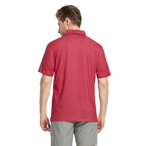Image of M MAELREG Mens Golf Shirt Short Sleeve Dry Fit Print Moisture Wicking Performance Patterns Collared Polo Shirt