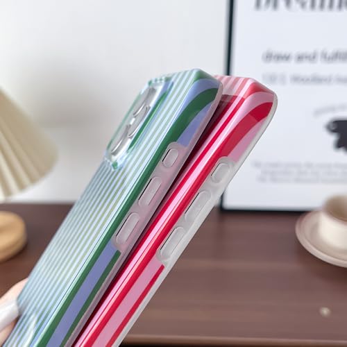 Yeddabox for iPhone 15 Pro Case Cute Striped Phone Case Soft TPU Slim Shockproof Phone Cover for Women Girls, Green and Blue - image 4