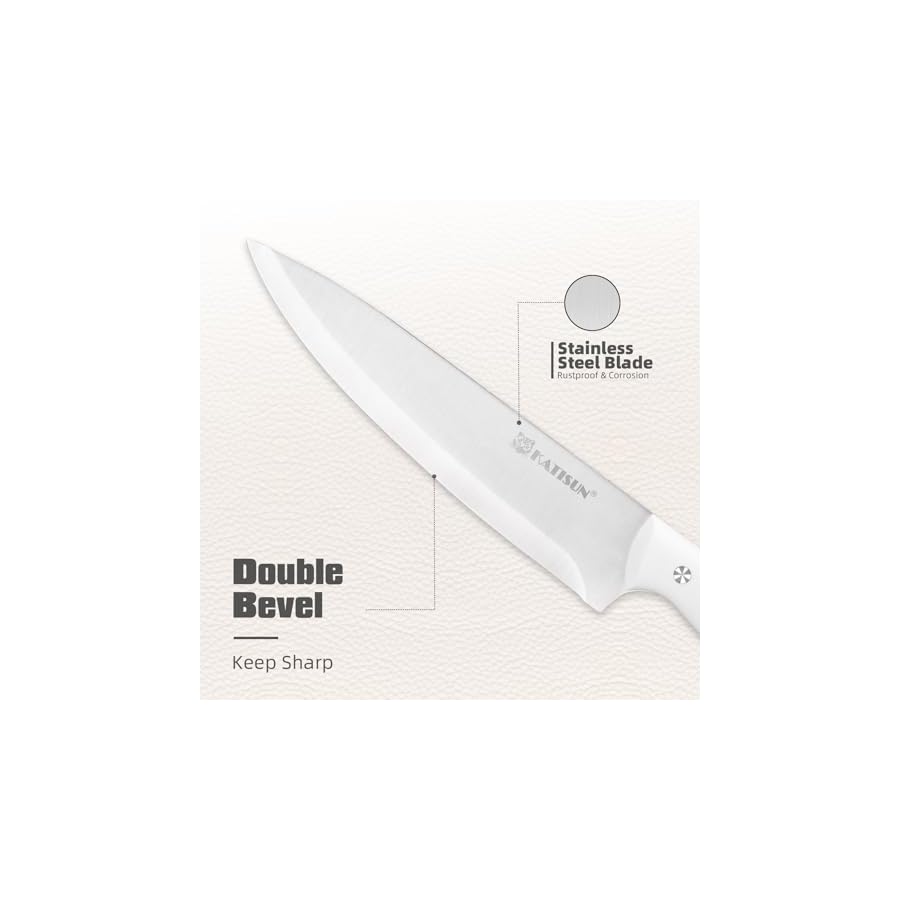 15-Piece White Kitchen Knife Set with Built-in Sharpening Stone, Ergonomic Triple Rivet Fixed Handles, Dishwasher Safe