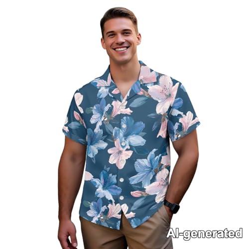 Image of Hawaii Matching Couple Outfits Husband and Wife Clothing Fashionable Mens Casual Shirts Hawaii Dress with Soft Fabric