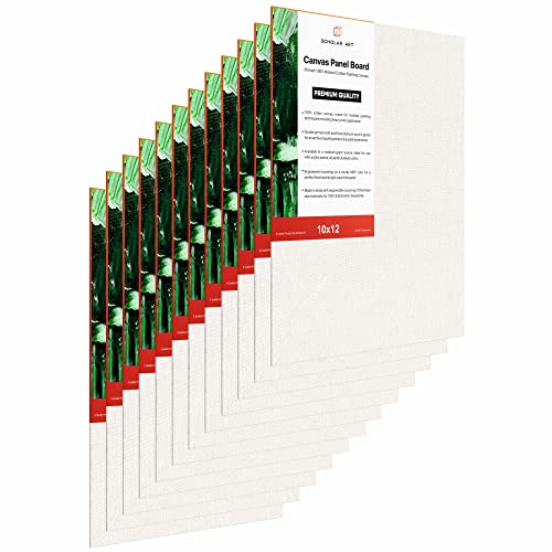 Image of Scholar Art Hobby Series 04 Oz (230 GSM) 100% Cotton Canvas Panel Board for Painting (White Blank Canvas Boards for Acrylic Paint, Oil Paint, Wet & Dry Media) | 10 inchx12 inch (25x30 cm), Pack of 12