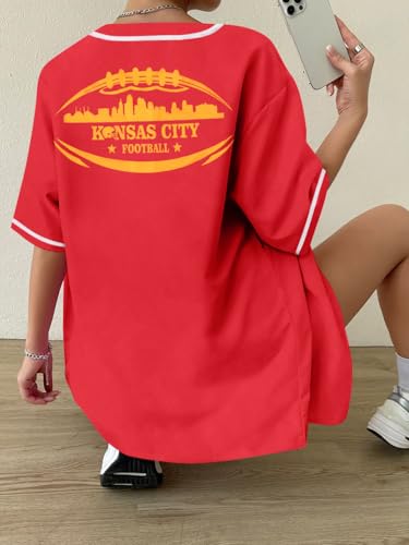 Game Day Shirt Football Jersey - Women Print Button Down Shirt Funday Football Mom Short Sleeve Tops3