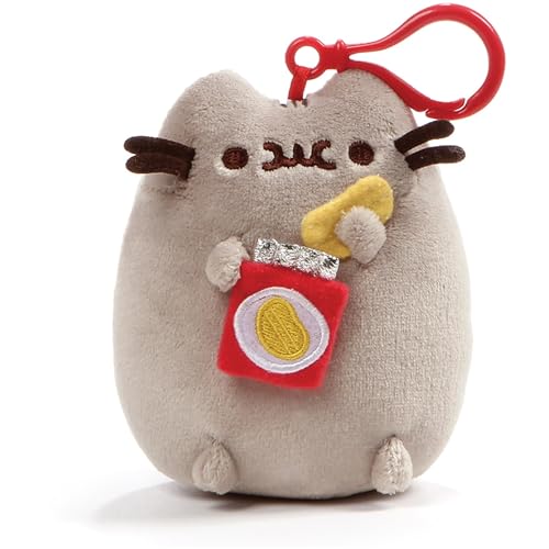 GUND Pusheen Snackable Chips Cat Plush Stuffed Animal Backpack Clip, Gray, 5