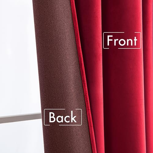 Image of MIULEE Velvet Curtains 52x84 inches 2 Panels Red Blackout Curtains | Luxury, Christmas Decor, Bedroom Living Room, Thermal Insulated, Super Soft Window Drapes, Rod Pocket & Back Tab