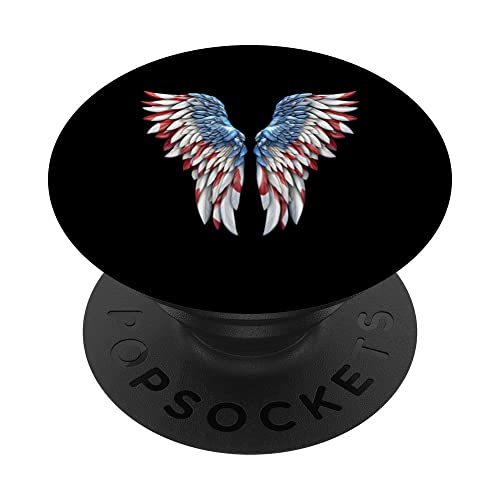 Veterans day, 4th of July patriotic wings angel usa flag PopSockets Swappable PopGrip, Black