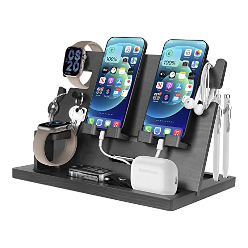 1STKER Geschenke für Männer Nachttisch Organizer Holz Telefon Dockingstation Geschenk Papa Geburtstagsgeschenk für Männer Handy Schlüssel Organizer Weihnachten Mann