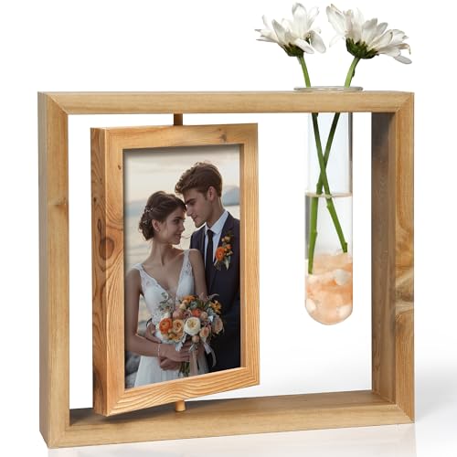 Afuly 写真たて 2面 はがき2L フォトフレーム 植物栽培可 写真立て かわいい (スイベル・ウッド, 2L)