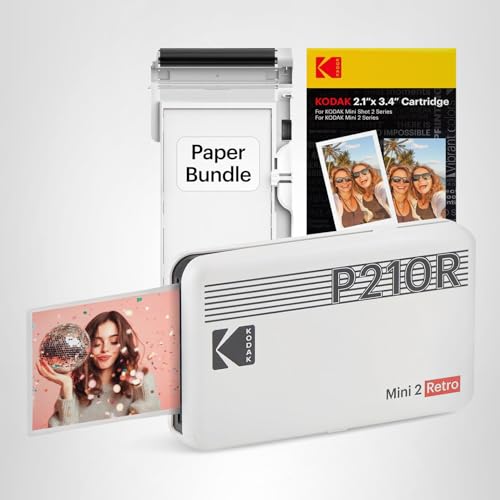 KODAK Mini 2 Retro 2x3 Portable Photo Printer, 38 Sheets, Bluetooth Smartphone Printer for iPhone & Android, Instant Color Prints, 4PASS Dye Sublimation, White