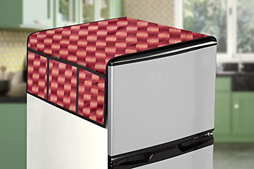 Image of Stylista Refridgerator top Cover Suitable for Samsung RR20C1723U8 /HL, 183 Liter Fridge, Dimension (WXD) 65x111 CM, Gingham Pattern Red