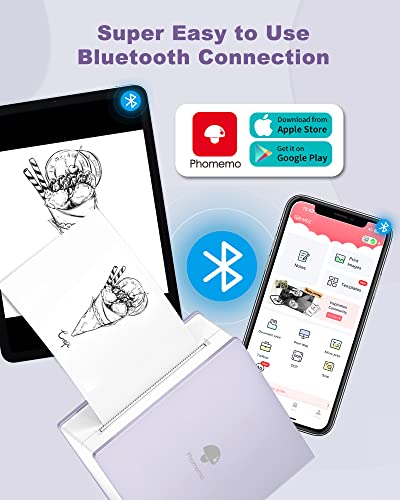 Phomemo Pocket Printer- M02 Thermal Bluetooth Mini Sticker Printer With 3 Rolls Paper, For Diy Creation, Study Notes, Memo, List, Work Plan, Gift, Purple #TOP3