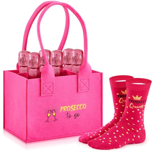 Jadive Regalo de Prosecco Bolsa para Botellas Prosecco Calcetines Divertidos 21 x 14 x 15 cm Divertida Bolsa de Fieltro para 6 Botellas Regalos Divertidos para Mujeres Señoras Navidad(Prosecco to go)