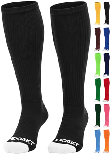 Exxact Sports Over the Calf Baseball Socks - Athletic Tube Socks for Football Softball Hockey Youth & Adult Sizes (Black Small)