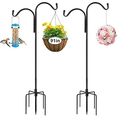 MIXXIDEA Shepherds Hook 91 Inch, 3/5 Thick Adjustable Heavy Duty Garden Pole Rust Resistant Hanger Hook for Hanging Bird Feeders, Plant Basket, Solar Lights Lantern, Weddings Decor (Black 2 Pack) Cover