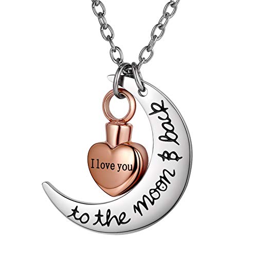 Richsteel Rose Gold Moon Cremation Necklace For Women Mom Grandma I Love You To The Moon Back Heart Urn Jewelry For Ashes Human Dog Pets #TOP29
