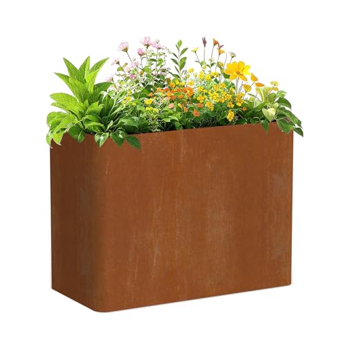 BHCORTEN Corten Steel Planter Box 36 L x 15 W x 24 H Heavy Duty Tall Rectangle Planter Box with Removable Insert Shelves & 4 Drainage Holes for Porch Garden Patio Yard