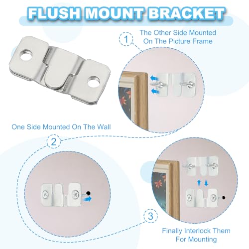 Image of PATIKIL Flush Mount Bracket, 12 Pcs Iron Interlocking Photo Frame Hooks Picture Display Hanger Interlock Hanging Wall Mount Hardware for Art Gallery 44x19 mm / 1.73x0.74 Inch