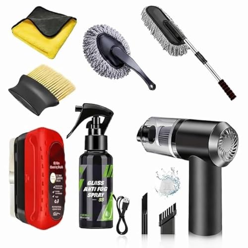 Image of INNOSUPPS 7 PCS Car Cleaning Kit with 3-in-1 Mini Vacuum Cleaner, Microfiber Cloth, Duster, Wheel Brush, Anti-Fog Spray & Glass Cleaning Tools (7 in 1 Car Combo)