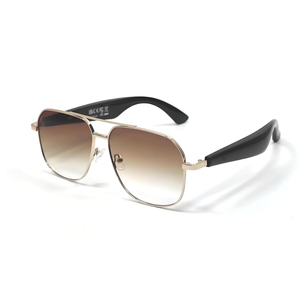 Lunettes Connectées IA, Lunettes Intelligentes IA, Style Aviateur, Unisexe, Appels, Musique, Traduction Vocale, Bluetooth, IP65 Résistant à l'eau, Ultra-Légères 20 g, Marron