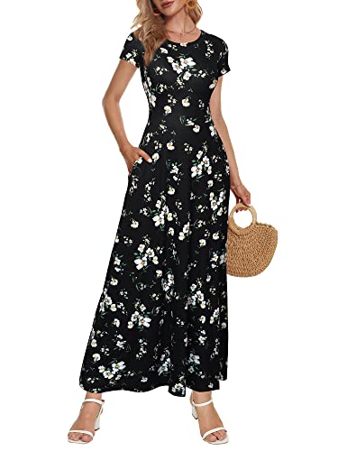 Image of ZABERRY Women's 2024 Short Sleeve Round Neck Casual Summer Flowy Maxi Spring Dresses with Pockets