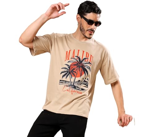 Image of London Hills Men's Cotton Oversized Fit Casual Printed Round Neck, Oversized Longline Drop Shoulder Boho Style T-Shirt