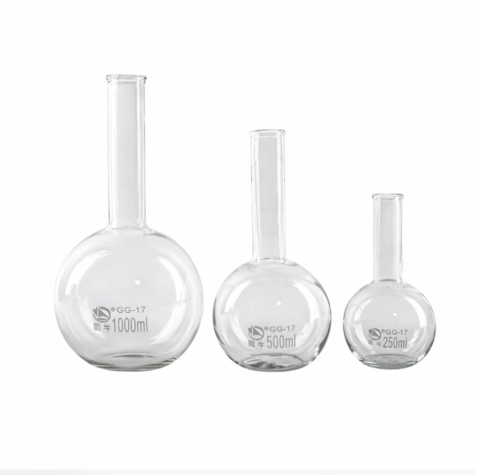 Set 2 Matracci di Ebollizione in Vetro Borosilicato, Matracci Florence a Fondo Piatto con Collo Lungo e Stretto, Trasparenti 100–1000 ml(150ml)