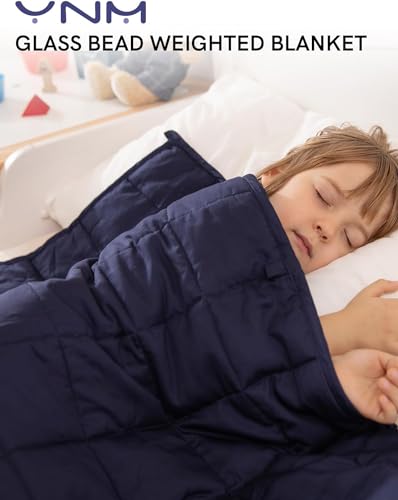 YnM Exclusive Kids Weighted Blanket, Soothing Cotton, Smallest Compartments with Glass Beads, Bed Blanket for One Person of 90lbs, Ideal for Twin Bed (41x60 Inches, 10 Pounds, Navy)