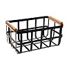 Simplify Rectangular Metal Storage Basket with Bamboo Handles Large Farmhouse Style Wire Basket Home Organizer Decorative Rustic Black