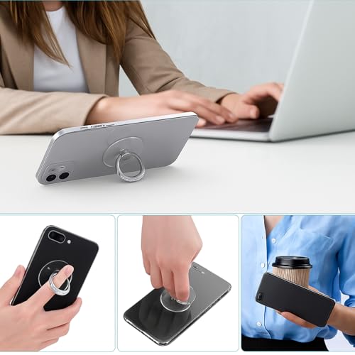 Image of 2 Pack Phone Ring Grip Holder, Transparent Mobile Finger Stand, Strong Adhesive Back Support for Smartphone, Portable Hand Grip Accessory, Universal Case Compatible, Clear Round Design
