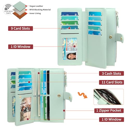 GAEKEAO Womens Wallet RFID Blocking Trifold Large Capacity Ladies Vegan Leather Wallet Floral Multi Card Holder Organizer2