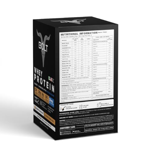 Image of Bolt Whey Protein Protein Powder | 5 Sachet Travel Pack (5x33g) | Piedmont Chocolate | 25g Protein per Serving | 6g BCAA | Muscle Support & Recovery | No Added Sugar | Gluten-Free | Easy to digest