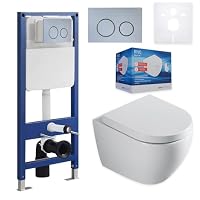 sanicomfort Wand WC-Set Rivo + Vorwandelement inkl. runder Betätigungsplatte hellgrau | Unterputz-Komplettset mit 2-Mengen-Spülung | modernes & pflegeleichtes WC-System – Ansicht 1
