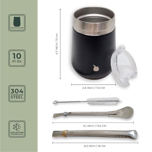 Image of MyGaucho Yerba Mate Cup Gourd Set, Large 10oz, 2 Bombillas & Spill-Prev Lid | Includes BPA-free lid and cleaning brush for easy prep, comfortable sipping, and simple cleanup at home, work, or on the go