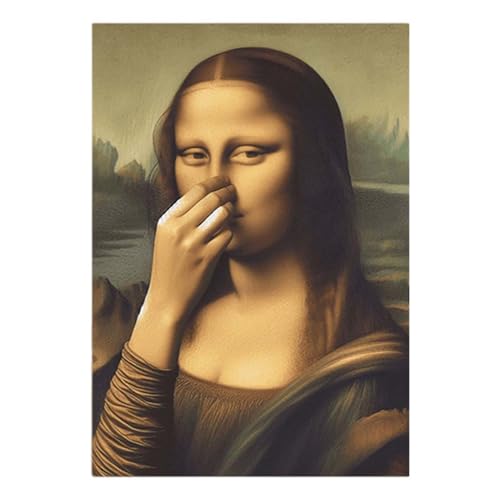 Poster Da Parete Per Bagno Con La Gioconda, 50*70cm, Lisa Che Si Tappa Il Naso - Decorazione Da Bagno Divertente E Umoristica, Umorismo Toilet Arts Vintage Stravagante Stampa Poster Per Il Bagn