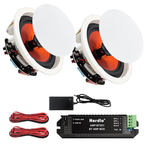 Herdio 4 Inch Bluetooth Ceiling Speakers Max Power 240 Watts 2 Way Flush Mount in Wall Speaker Great for Bathroom, Kitchen,Living Room,Office(1 Pair)