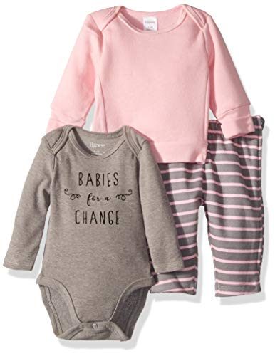 Hanes Ultimate Baby Zippin Fleece Pant with Long Sleeve Bodysuit and Sweatshirt, Pink/Grey Stripe, 0-6 Months