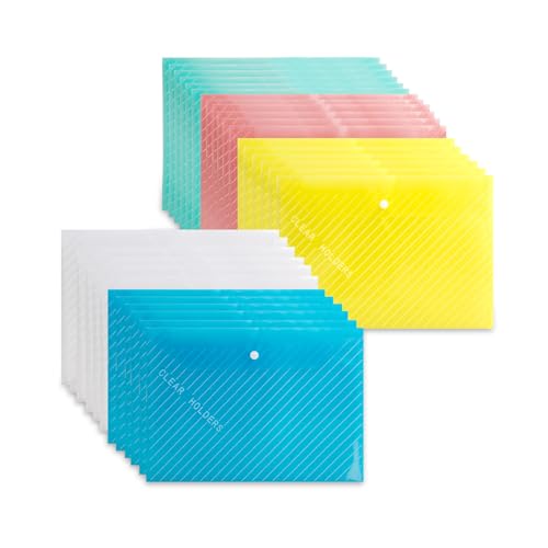 30 fundas para documentos A4, 5 colores, con botón de presión, impermeables, a rayas, en diagonal, para organizar documentos