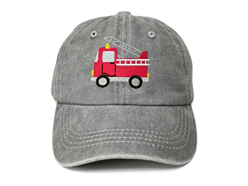 Enodtter Embroidered Fire Truck Baseball Hat Gift for Boy Kids Child Washed Gray Snapback Cap Embroidery Adjustable Hats