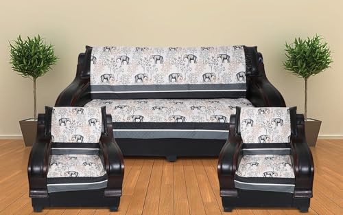 Image of 5 Seater Sofa Cover | Universal Non-Slip Fully Covered Protector for 3+1+1 Sofa Set | Durable Slipcover for Living Room Elephant Serenity (Grey Charcoal)