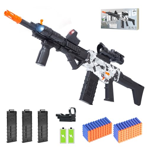 Realistic Sniper Rifle Toy Guns for Nerf Guns Bullets, Electric Foam Blaster Toy Set with Scope, 120 Soft Darts and 3 Magazines, Kids Semi Automatic Machine Toy Gun for Boys 8-12 Old