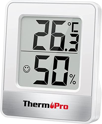ThermoPro TP49 cyfrowy mini termometr z funkcją higrometru, pomiar temperatury i wilgotności powietrza w pomieszczeniu ze wskaźnikiem smiley do kontroli klimatu w pomieszczeniu, biały